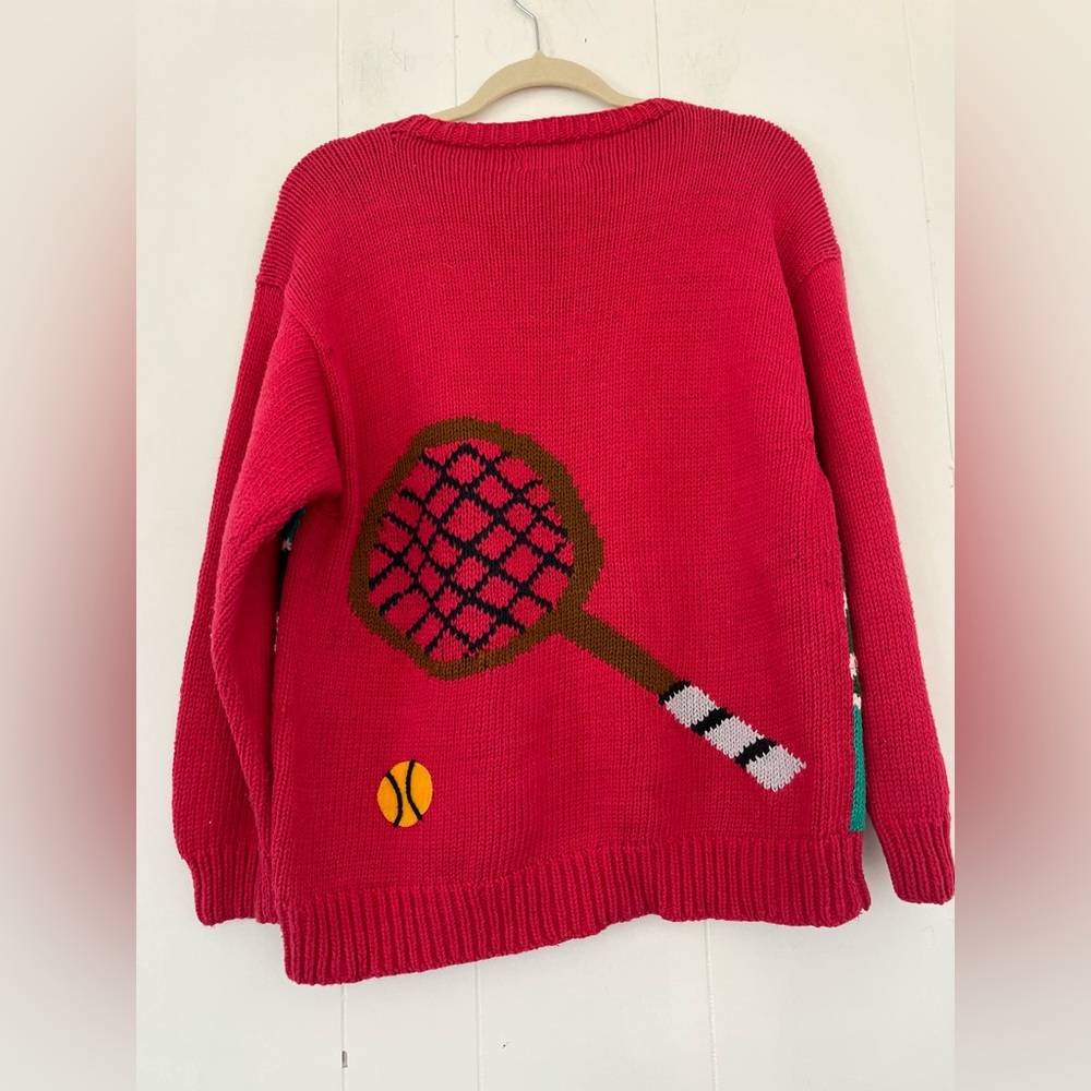 Vintage Cotton 3D Women's Red Tennis Scene Sweater Medium Large - Picture 13 of 14